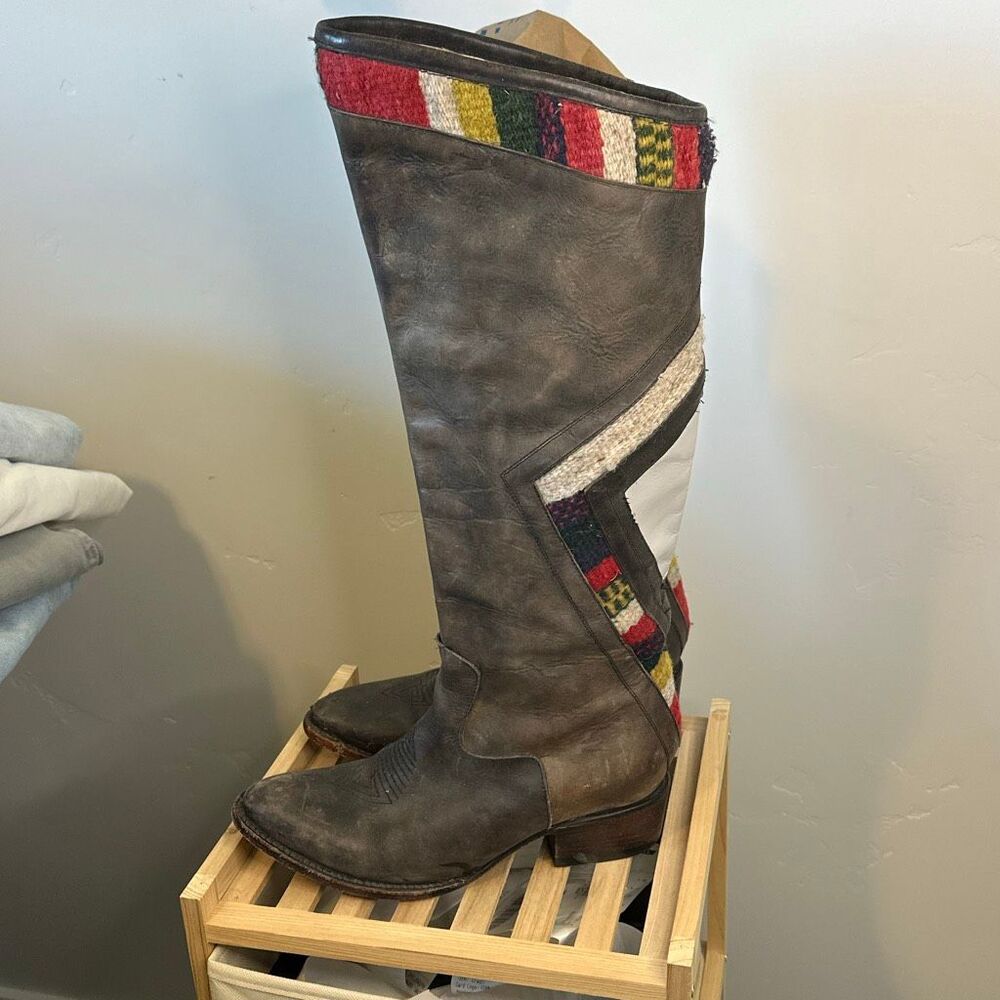 Freebird Aztec Leather Tall Boho Grey Boots 7